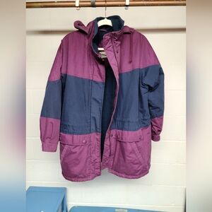 Vintage 90s Purple Navy Colorblock Hooded Parka Coat Medium/Large Retro Ski Jack